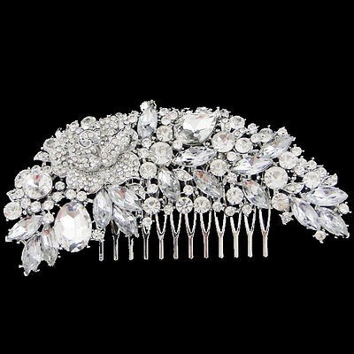 Flower Rose Marquise Rhinestone Hair Comb Crown Pieces Rhinestone 