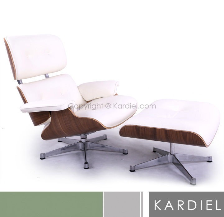 WHITE ANILINE LEATHER LOUNGE CHAIR & OTTOMAN silver base vitra 