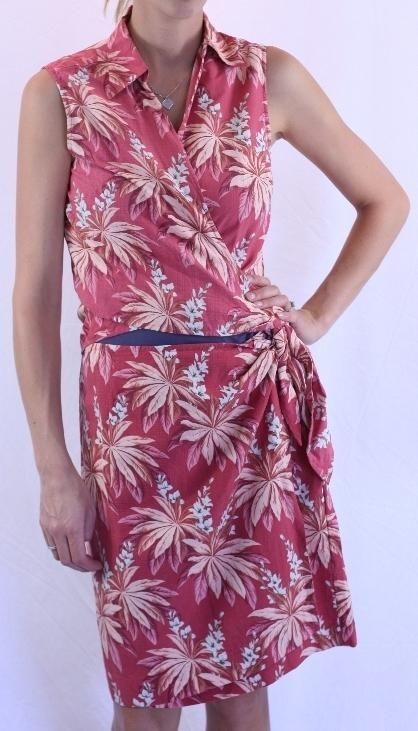   Bahama Hawaiian 2 Piece Floral Wrap Sarong w/ Tie Crop Top Red/Pink