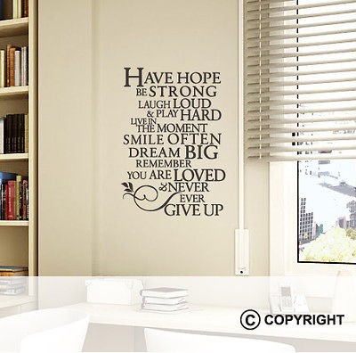 Removable Wall Vinyl Sticker Quote   Have Hope Be Strong Dream Big 