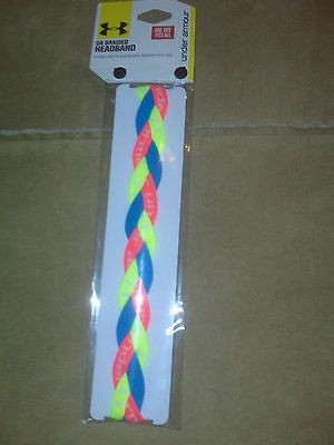 NEW UNDER ARMOUR BRAIDED HEADBAND BLUE, YELLOW AND PINK