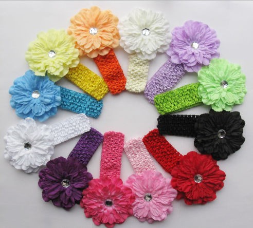   Lady Peony Flower Hairbow Clip Crochet Headbands Hair Bow 12pcs Lots