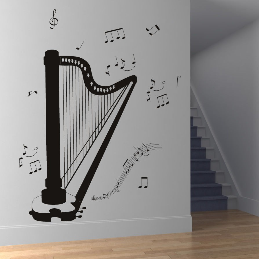 Harp Music Notes Instruments Wall Art Sticker Wall Decal Transfers