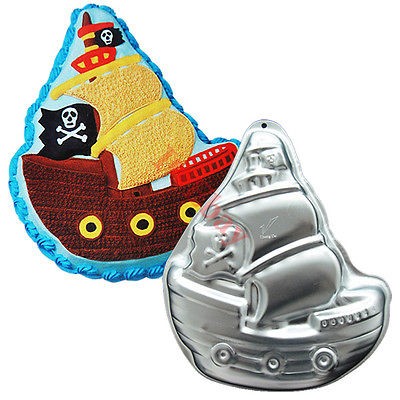 New 3D Pirate Ship Fondant Cake Chocolate Mold Pan Bakeware Tin Gum 