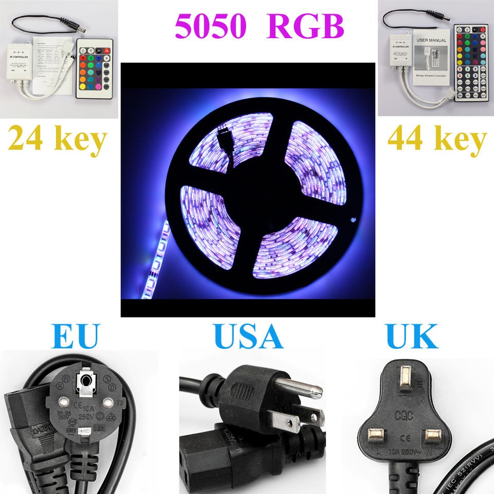   Waterproof Strip Lights 300 LED + 24 44 key Remote + 12V 5A power EU