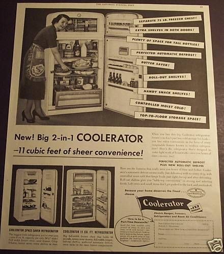 1953 COOLERATOR 11 CU. FT. REFRIGERATOR​2 IN 1 AD ART