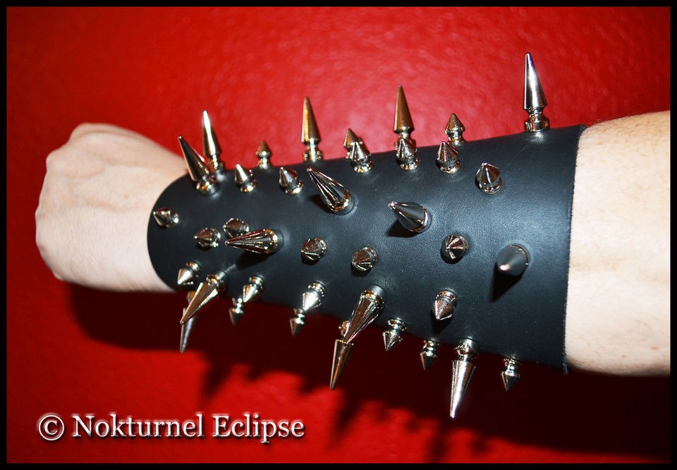   Gauntlet Cuff Spikes Black Death Metal Renaissance Leather Armor