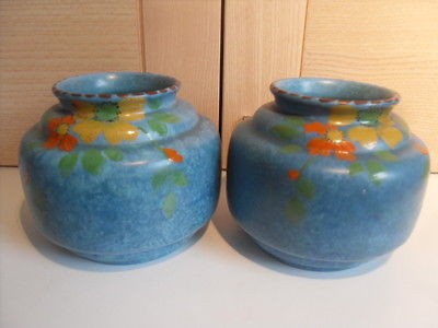 ART DECO TUSCAN DECORO POTTERY PAIR OF TURQUOISE VASES