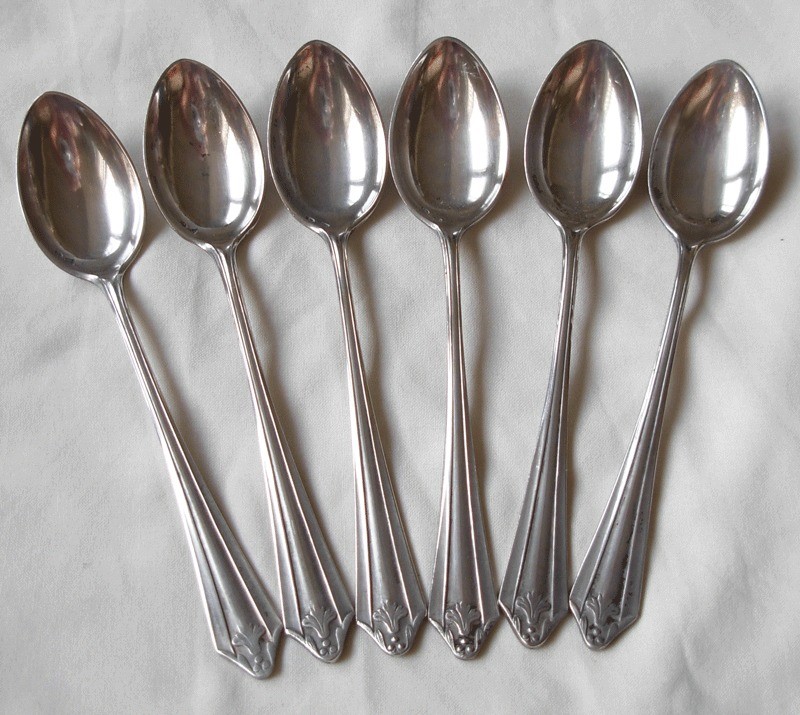 ART DECO   800 POLISH SILVER SET OF 6 TEA SPOONS   183.7 grams   MAKER 