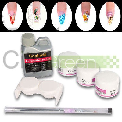 Acrylic Basis Nail Art Tip Kit Set Nail Wash Water 3 Color Acrylic 