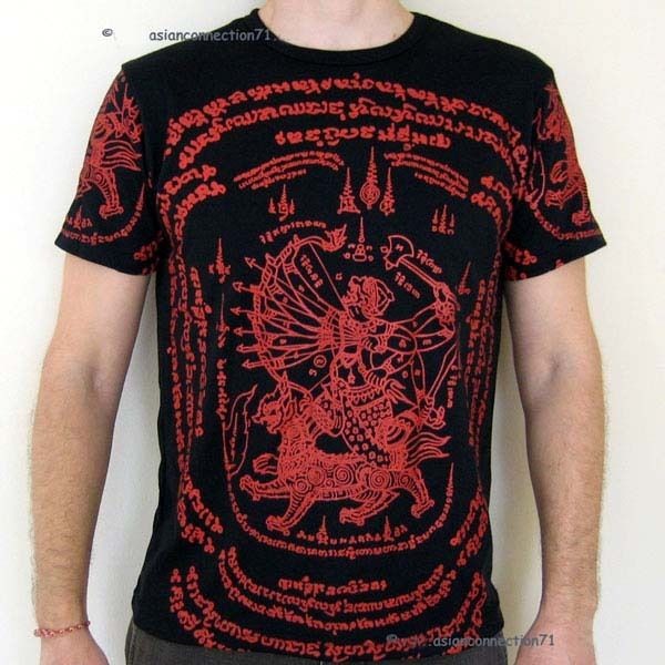 Thai HANUMAN SINGHA New Tattoo T Shirt L Red on Black