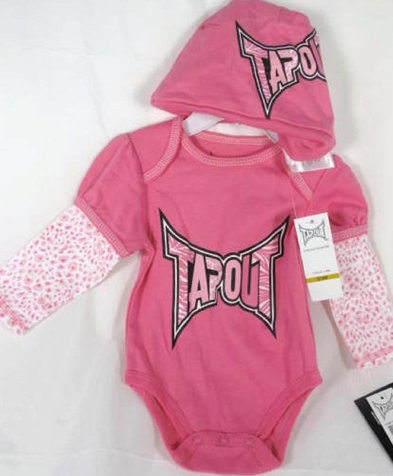 Tapout Infant Baby girl Bodysuit Hat 2 Piece pink onesie kid