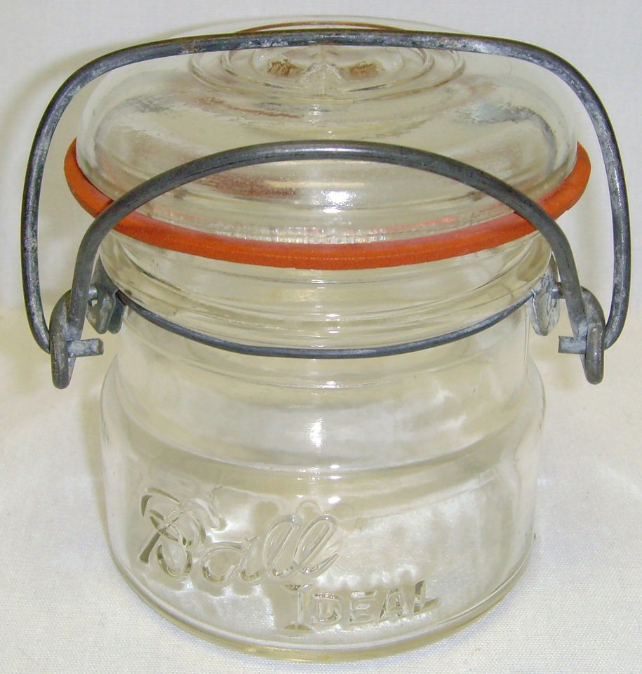   Pint Vintage Ball Ideal Clear Canning Jar W Lightning Lid Wire Closure