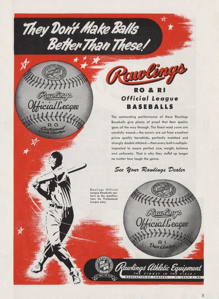Vintage 1940s RAWLINGS BASEBALLS Print Ads