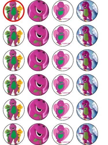 24 X BARNEY MIXED BIRTHDAY RICE PAPER CAKE TOPPERS