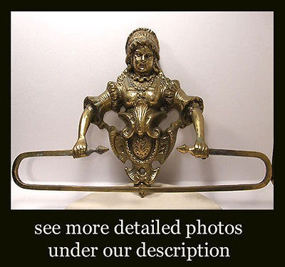   REPRODUCTION VICTORIAN FIGURAL WOMAN CAST BRASS TOWEL ROD BAR HARDWARE