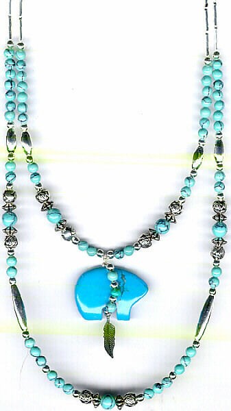 NAVAJO TURQUOISE SPIRIT BEAR DOUBLE NECKLACE#01,NATIVE AMERICAN 