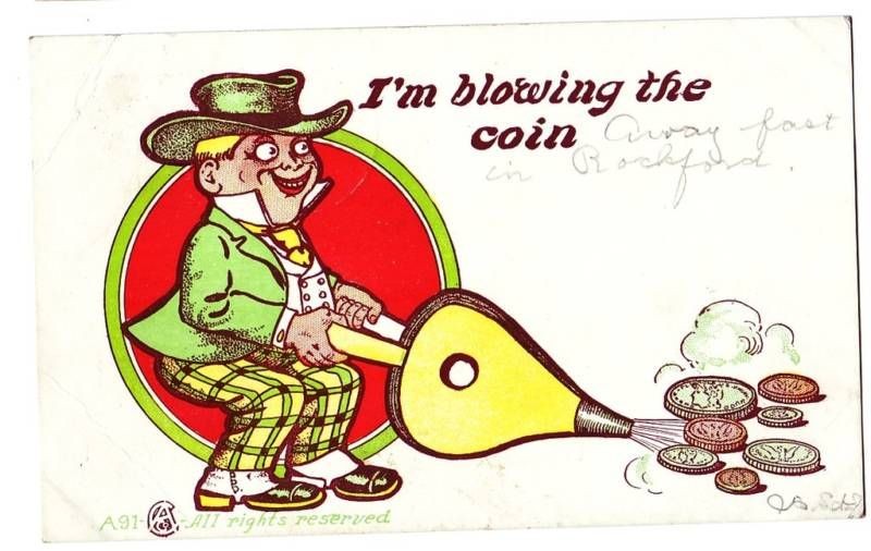 1906 BLACKSMITH Bellows Comic Coin Postcard