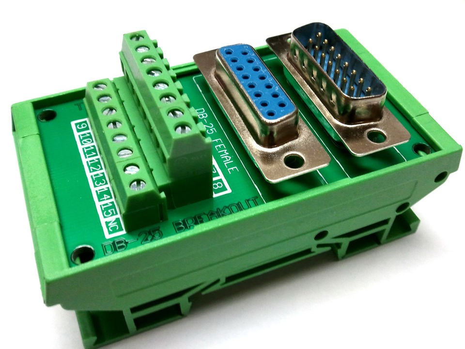 New DB15 D Sub Din Rail Mount Breakout Board Male / Female Connectors 