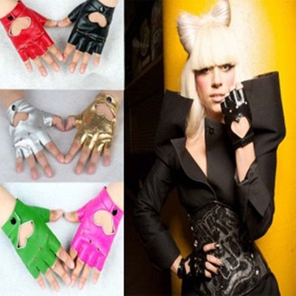 High quality PU leather gloves ladys heart fingerless lady gloves 