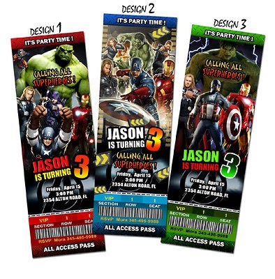 THE AVENGERS BIRTHDAY INVITATION PARTY TICKET CUSTOM PERSONALIZED 