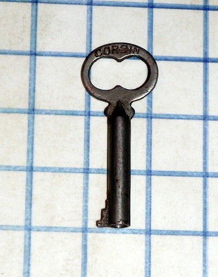 Antique Vtg old Corbin Lock Co. No # TV1 skeleton key cabinet barrel 