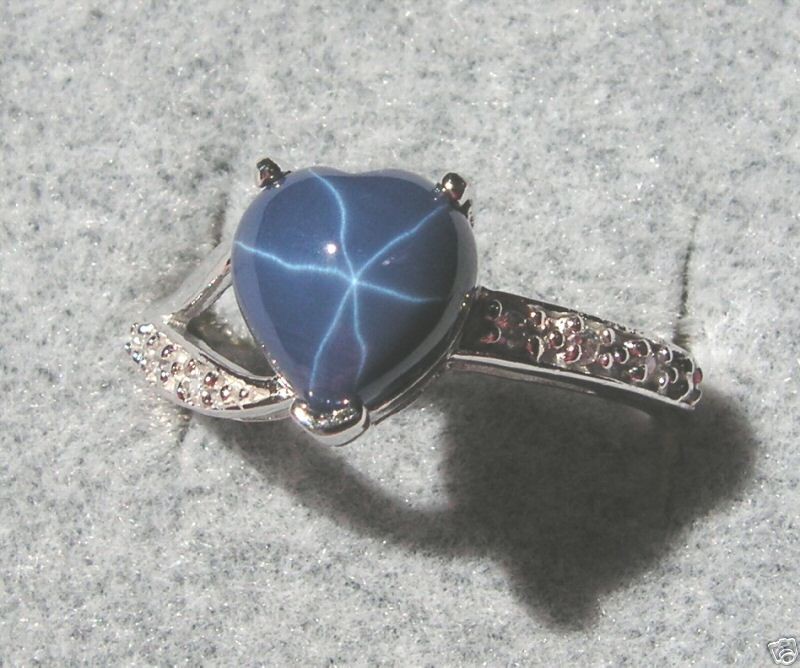 LINDE LINDY CORNFLWR BLUE STAR SAPPHIRE CREATED SS RING