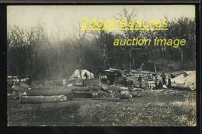 RPPc Men With Steam Engine Big Belt Run Sawmill Logs VU Huge Blade Old 