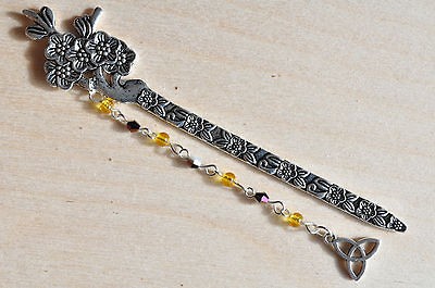 UNIQUE Silver TRIQUETRA floral BOOKMARK pagan wicca triple moon 