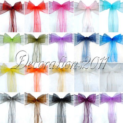   Sheer Chair Sashes Wedding Party Cover Banquet Bows Colours Deco