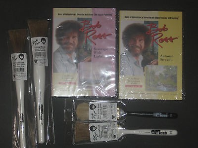 BOB ROSS LANDSCAPE PAINT BRUSHES=NEW ​PLUS 2 LANDSCAPE DVDS