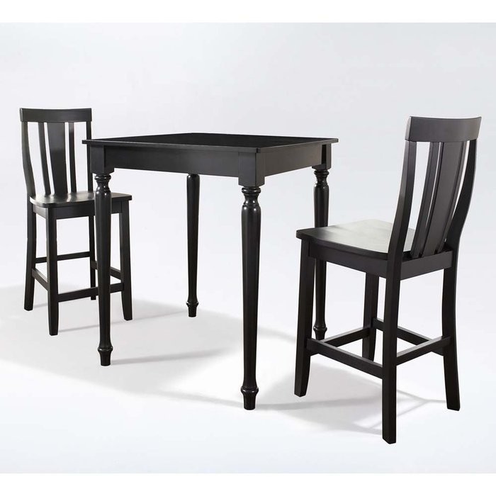 Brookstone 3 Pc Pub Dining Set Table and 2 Turned Leg Shield Back 