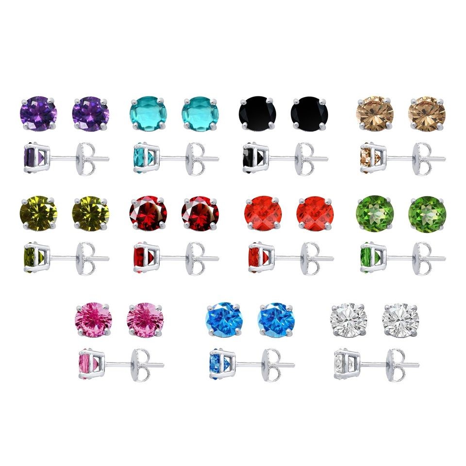 2Ct. Solid Sterling Silver 4 Prong Round CZ Stud Earrings