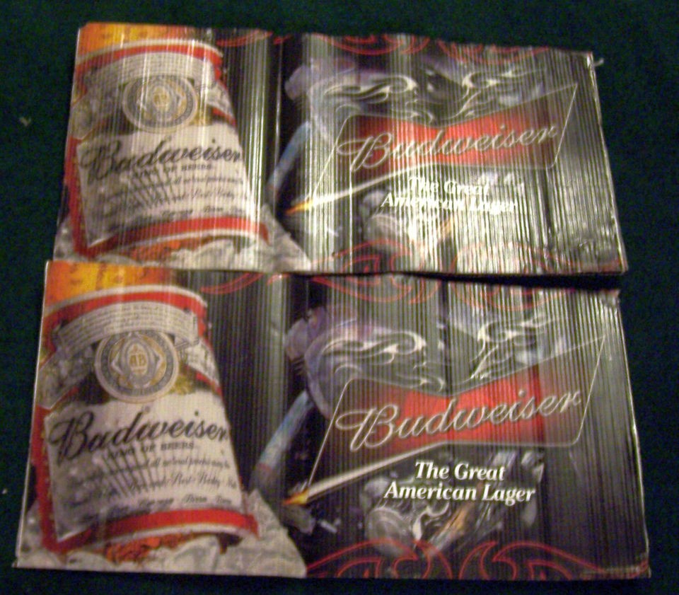 BUDWEISER BEER COOLER BAR WRAP SIGN MOTORCYCLE CHROME FLAMES BAR MAN 