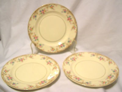   STEUBENVILLE floral gold banding scroll set/3 bread butter plates