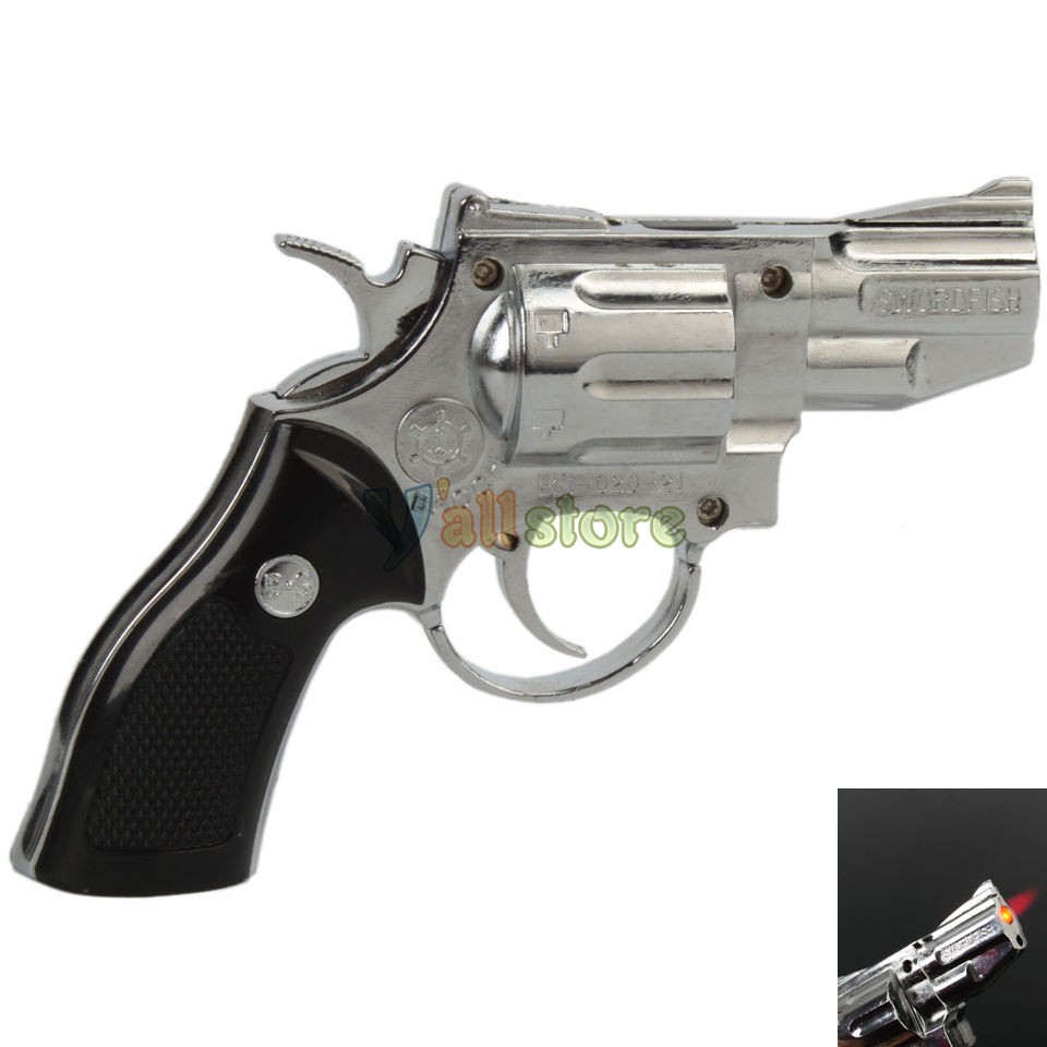   Pistol Windproof Refillable Butane Gas Jet Flame Torch Lighter Silver