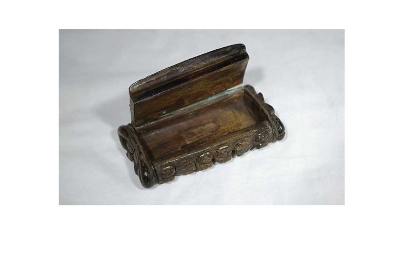 1725 1825 ELABORATE WOOD SNUFF BOX W/ FUNERAL PROCESSION & OPEN COFFIN 