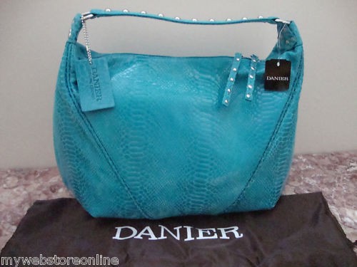 Danier Genuine Leather Hobo bag Crocodile Pattern Aqua