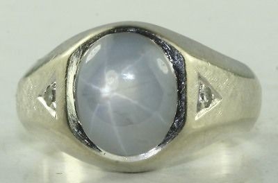   14K WHITE GOLD 4.5 CARAT NATURAL STAR SAPPHIRE DIAMOND RING SIZE 11