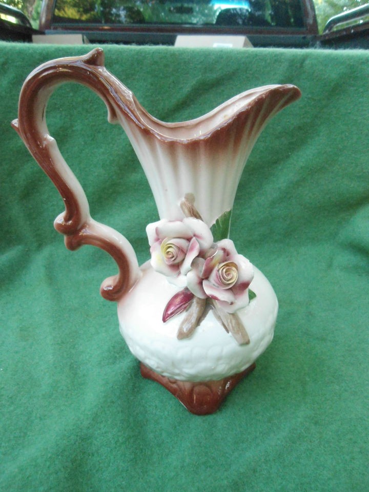 Vintage Capodimonte Pitcher with Decorative Flowers