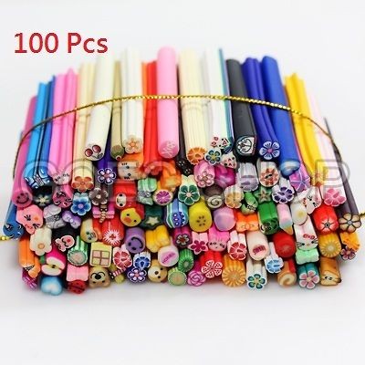 100 Pcs Nail Art Fimo Canes Rods / Slices Decoration Sticks Acrylic 