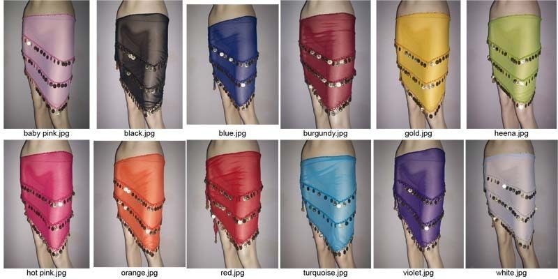 12 Hip scarves Belly Dance Belts Wholesale Price Gold Coin