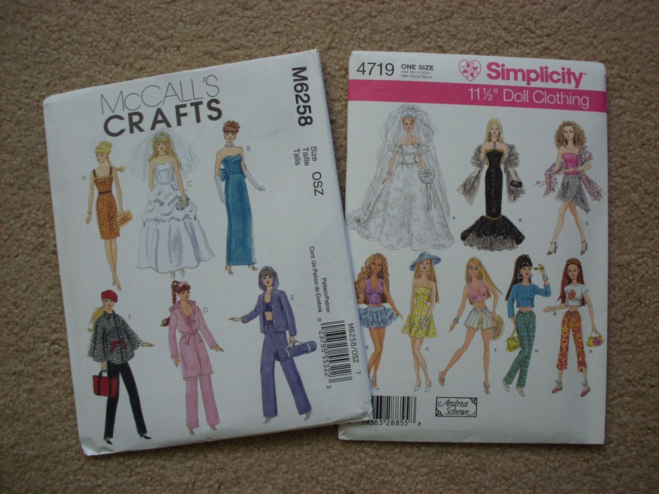 Sewing Patterns Fashion Dolls 11 1/2 Dolls Bridal Dresses Pants Cape 