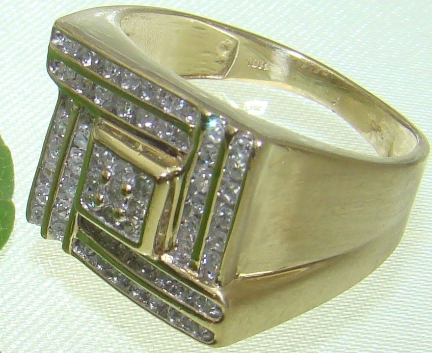 Estate 10K Yellow Gold Mens Square Diamond Ring 1.00ctw Size 8.5