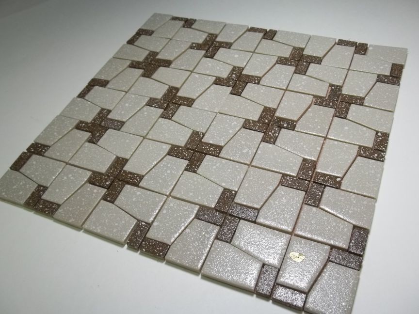   JAPANESE BROWN GREY GEOMETRIC MOSAIC TILES T32 FREE SHIP RETRO