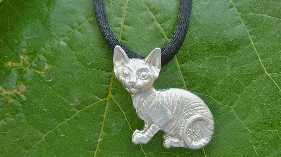 Sphynx Kitten Sphinx Kitty Necklac Sterling 925 Fazios Custom Cat 