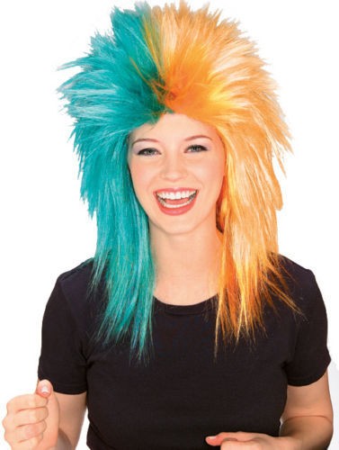 NEW Accessory Wig Fanatic Wig Teal/Orange Punk Unisex DOLPHINS