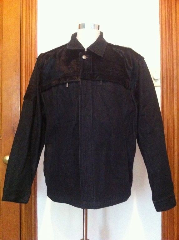 DAVOUCCI BLACK DENIM AND PONY HAIR JACKET MENS SIZE X LARGE