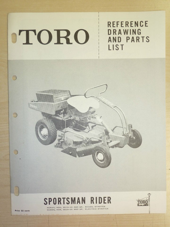 1958 TORO MOWER OPERATING PARTS MANUAL MODEL. SPORTSMAN RIDER