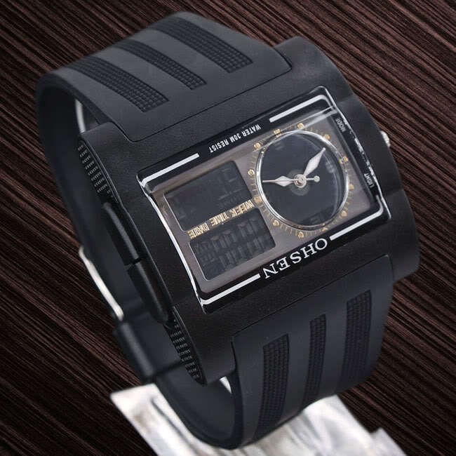 Hot Sale 1pcs Black Mens Style Rubber Day Alarm Analog & Digital Sport 